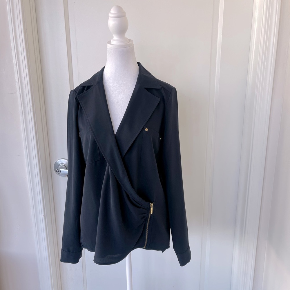 Michael Kors V-neck Pocket Detail Long Roll-Tab Womens Sleeve Blouse Size Medium